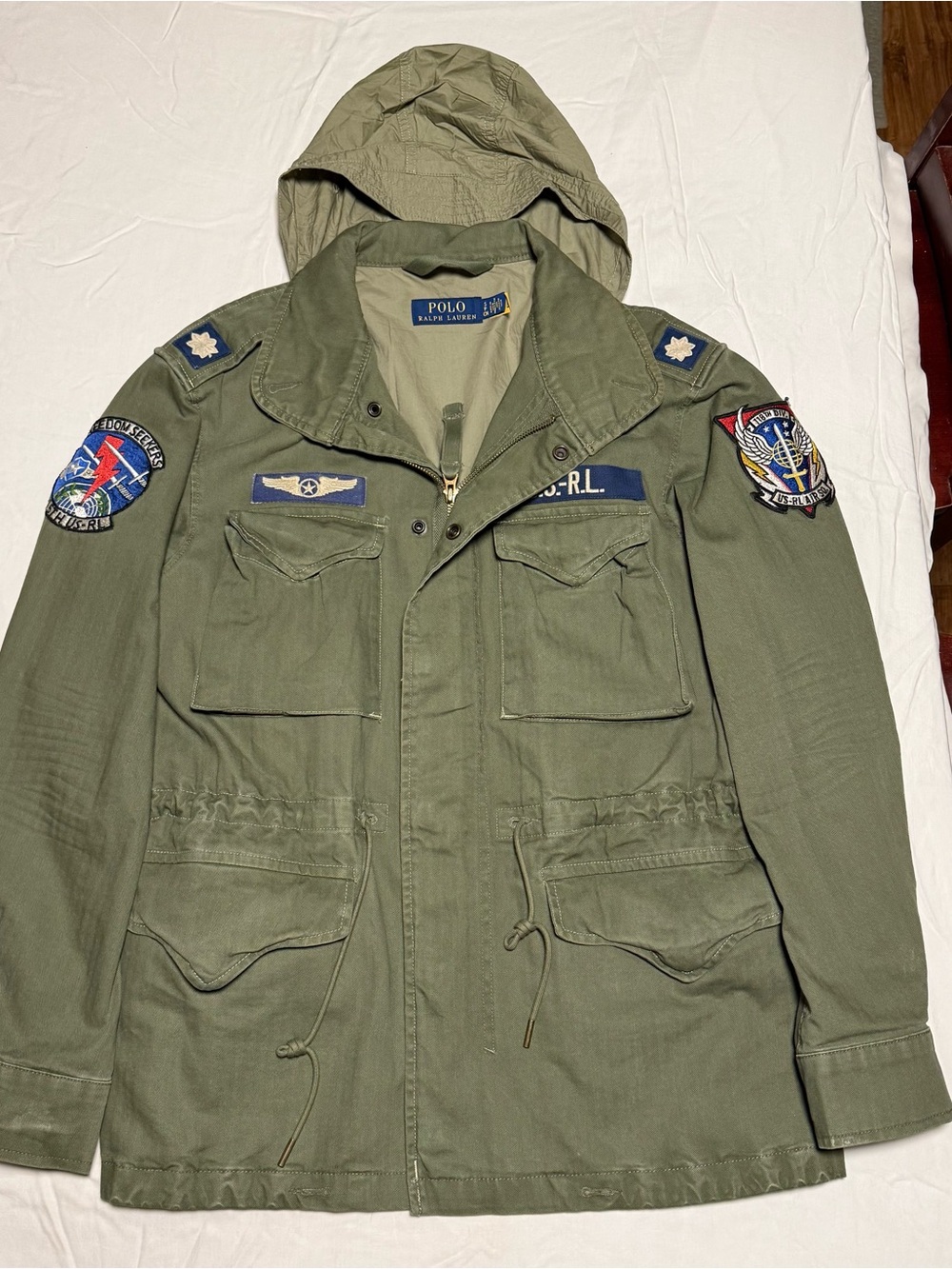 Polo by Ralph M48 Lauren Olive Green Military Field Jacket Quality Patches SM